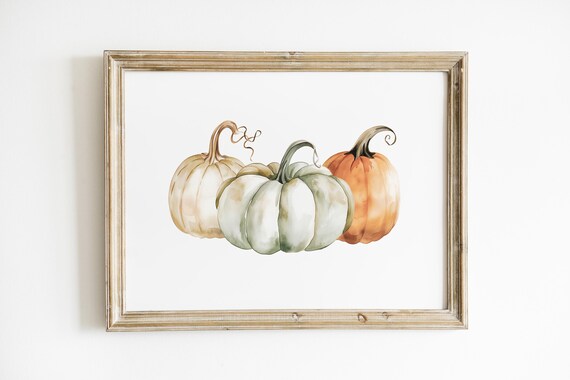 Watercolor Pumpkins Trio Rustic Fall Harvest Home Decor Poster