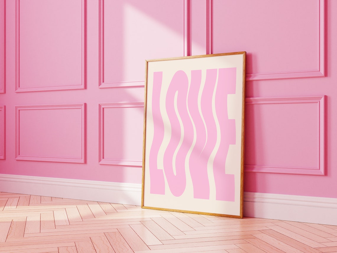 Pink Wavy LOVE Typography Retro Groovy 70s Dorm Room Decor Poster - Image 2