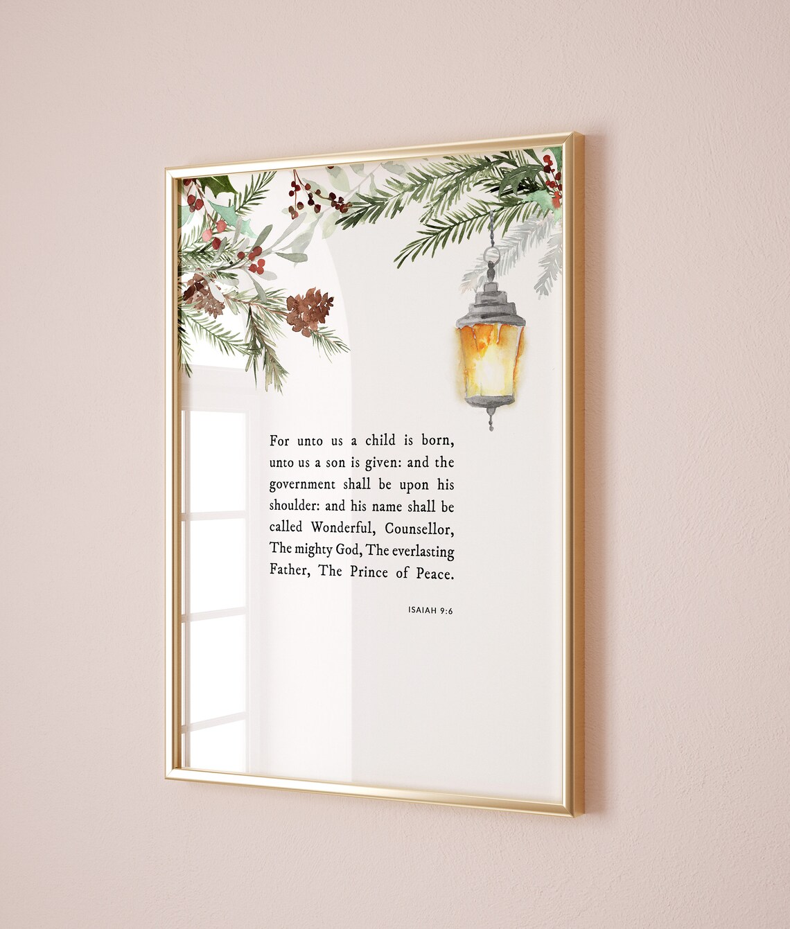 Christian Christmas Bible Verse Art Print, Isaiah 9:6