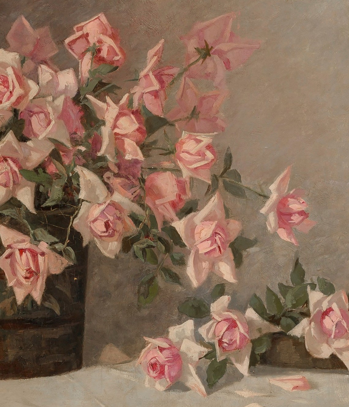 Pink Roses Still Life Vintage Floral Oil Painting Art Poster - Image 2