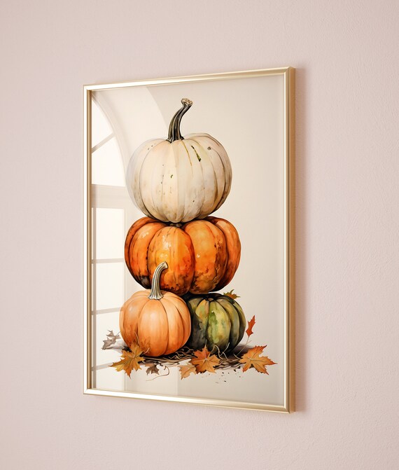 Watercolor Stacked Pumpkins Autumn Harvest Wall Decor Poster