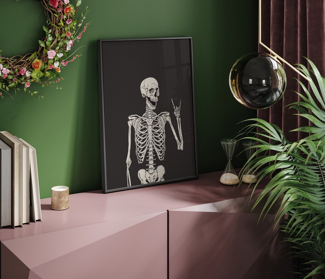 Skeleton Print, Funny Halloween Wall Art Poster - Image 2