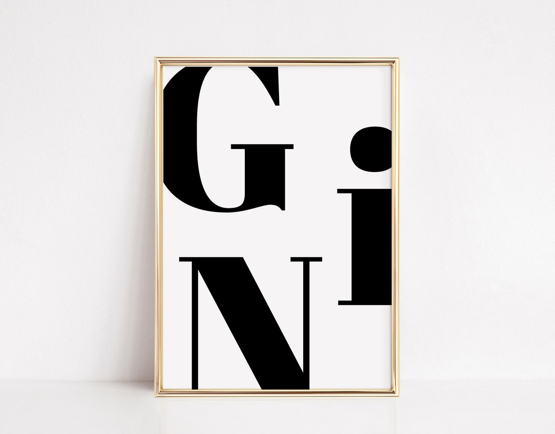 Gin Cocktail Bar Bold Typography Black and White Decor Print
