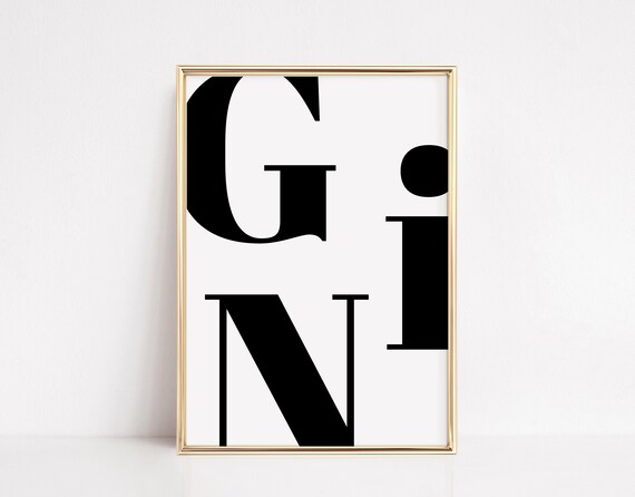 Gin Cocktail Bar Bold Typography Black and White Decor Print