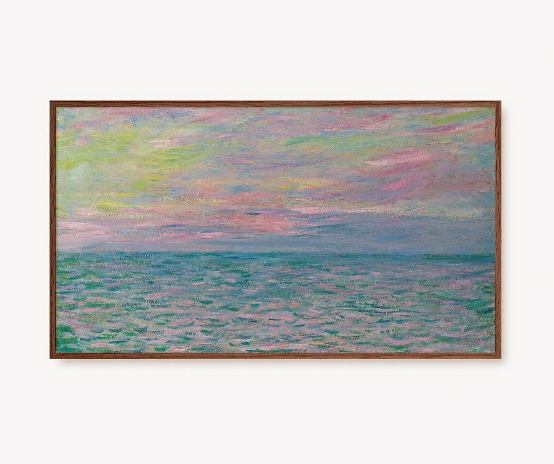 Pastel Pink Yellow Impressionist Ocean Sunrise Seascape Painting Poster