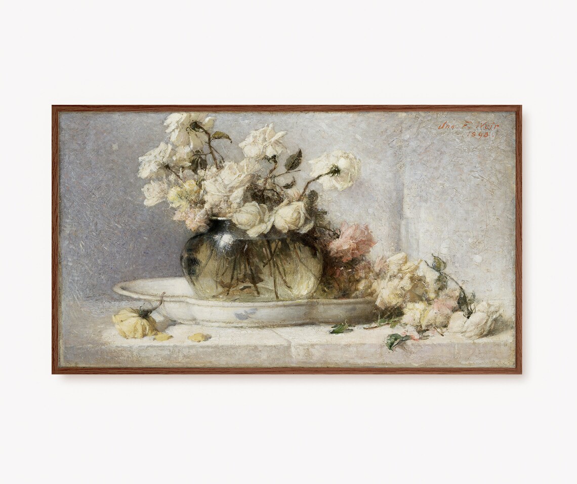 Vintage Flowers Oil Painting, Antique Floral Print