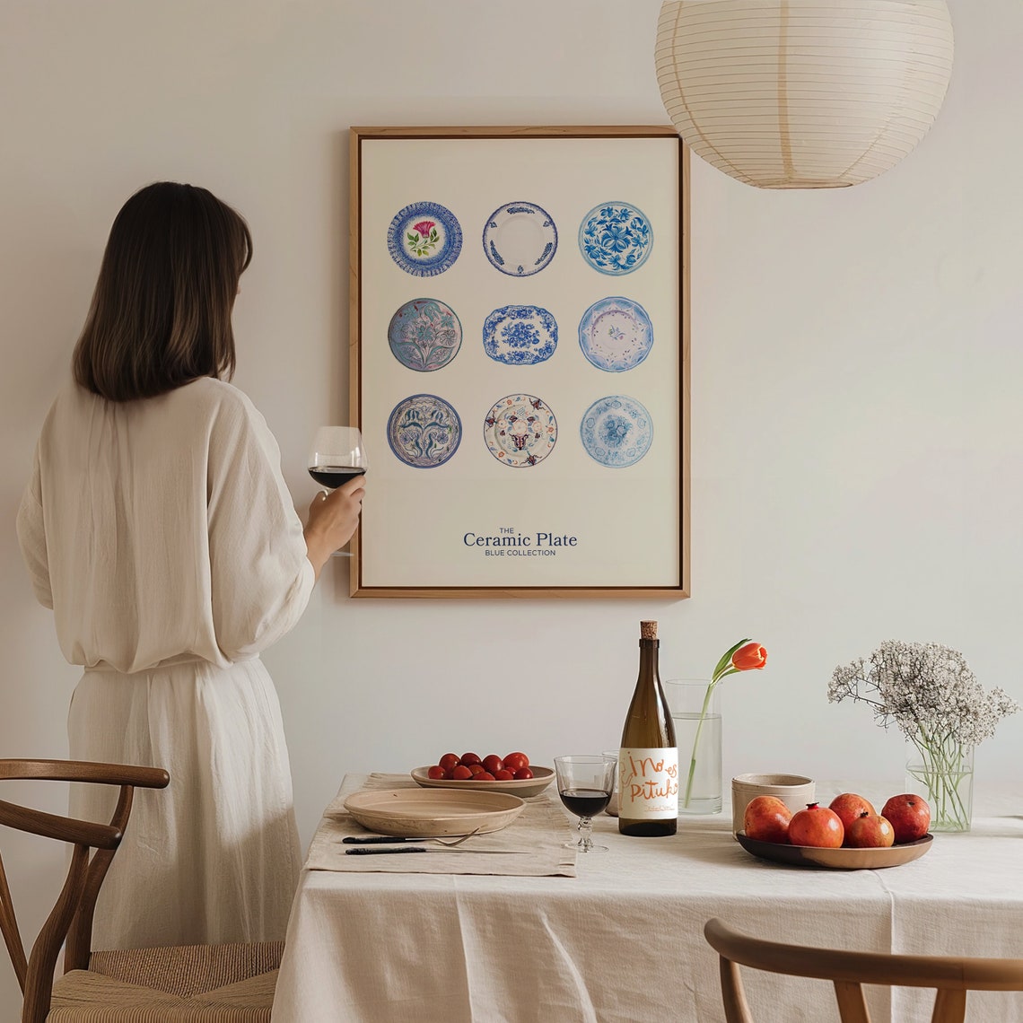 Blue Ceramic Plates Collection Vintage Kitchen Wall Decor Art Poster - Image 3