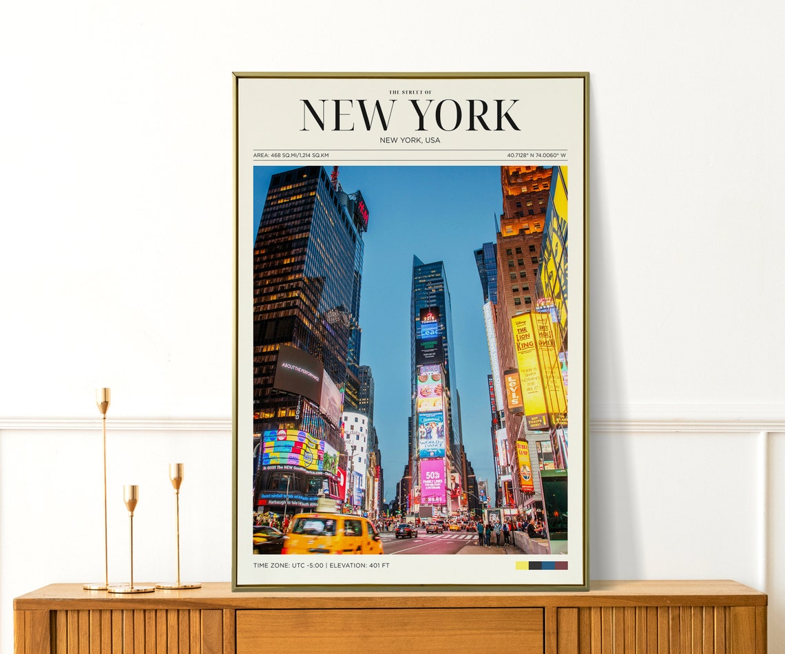 Travel Poster Street Of New York Poster Vintage Posters In New York Print New York Wall Art For Living Room Large Modern Office Wall Art - Image 2