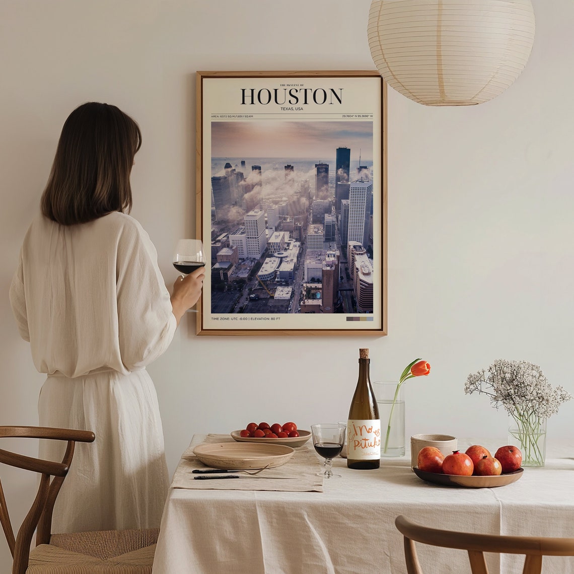 Houston Texas Misty Downtown Skyline Aerial Cityscape Travel Poster - Image 3