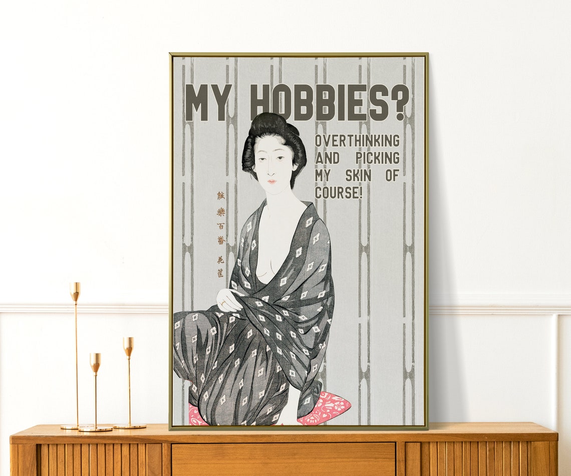 Japanese Print My Hobbies Print Japanese Wall Art Japanese Bar Cart Prints Funny Retro Poster Decor Classic Japanese Woman Art Home