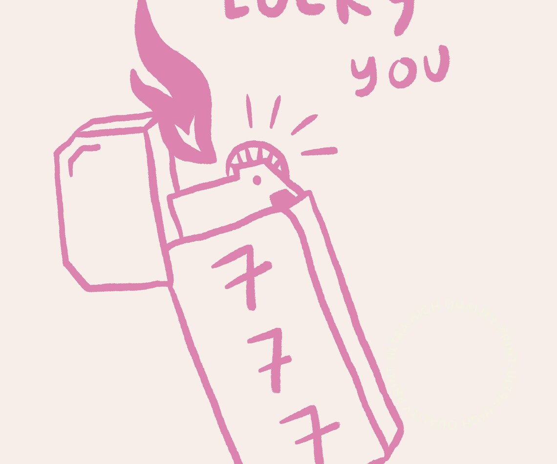 Lucky You 777 Angel Number Lighter Doodle Pink Wall Art Print Poster - Image 5