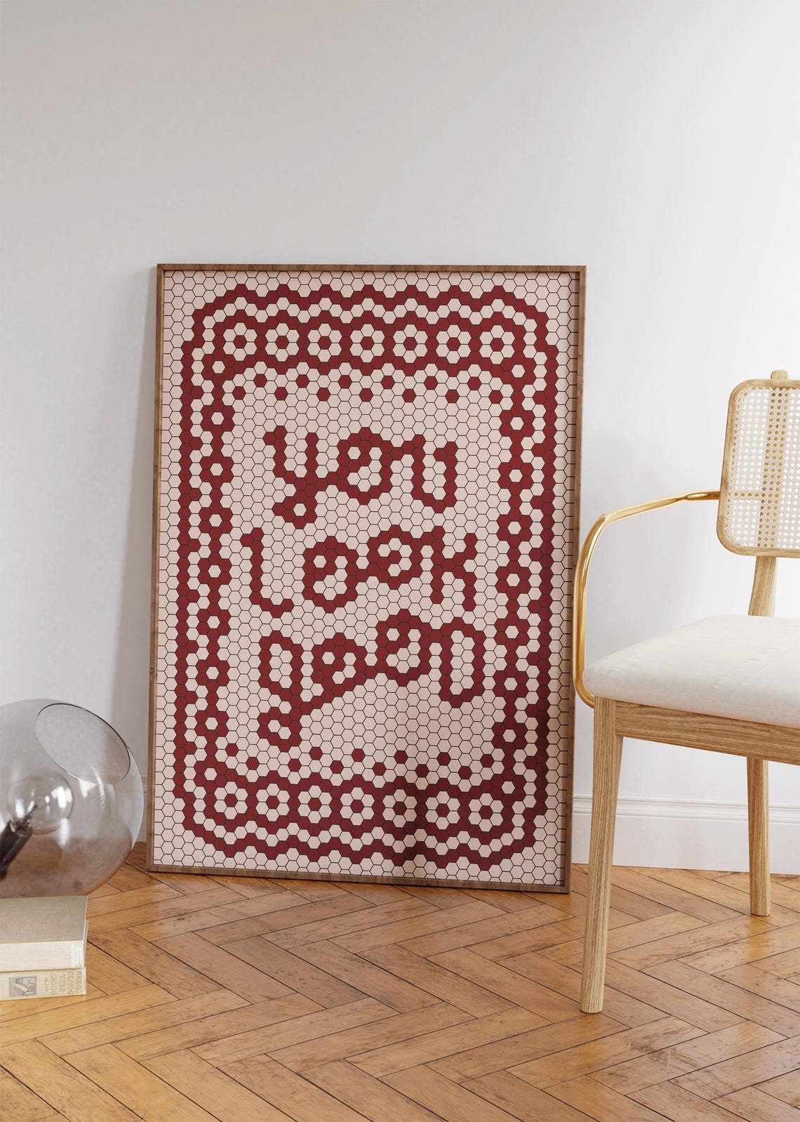 You Look Good Burgundy Hexagon Mosaic Tile Typography Art Poster - Image 4