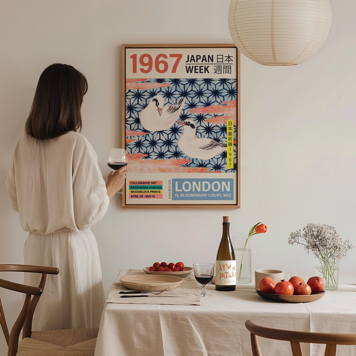 1967 Japan Week London Vintage Japanese Exhibition Birds Art Poster - Image 2