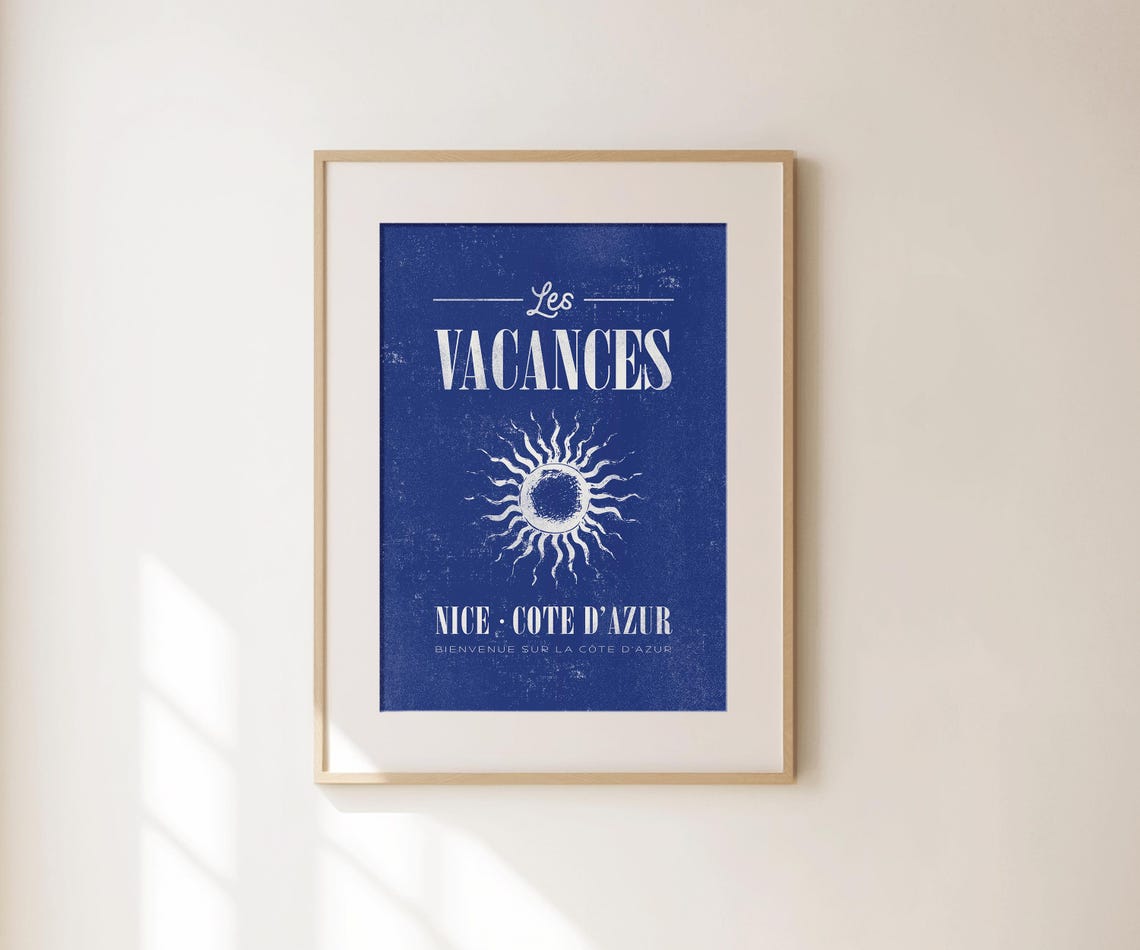 Les Vacances Nice Cote dAzur Navy Vintage French Travel Poster