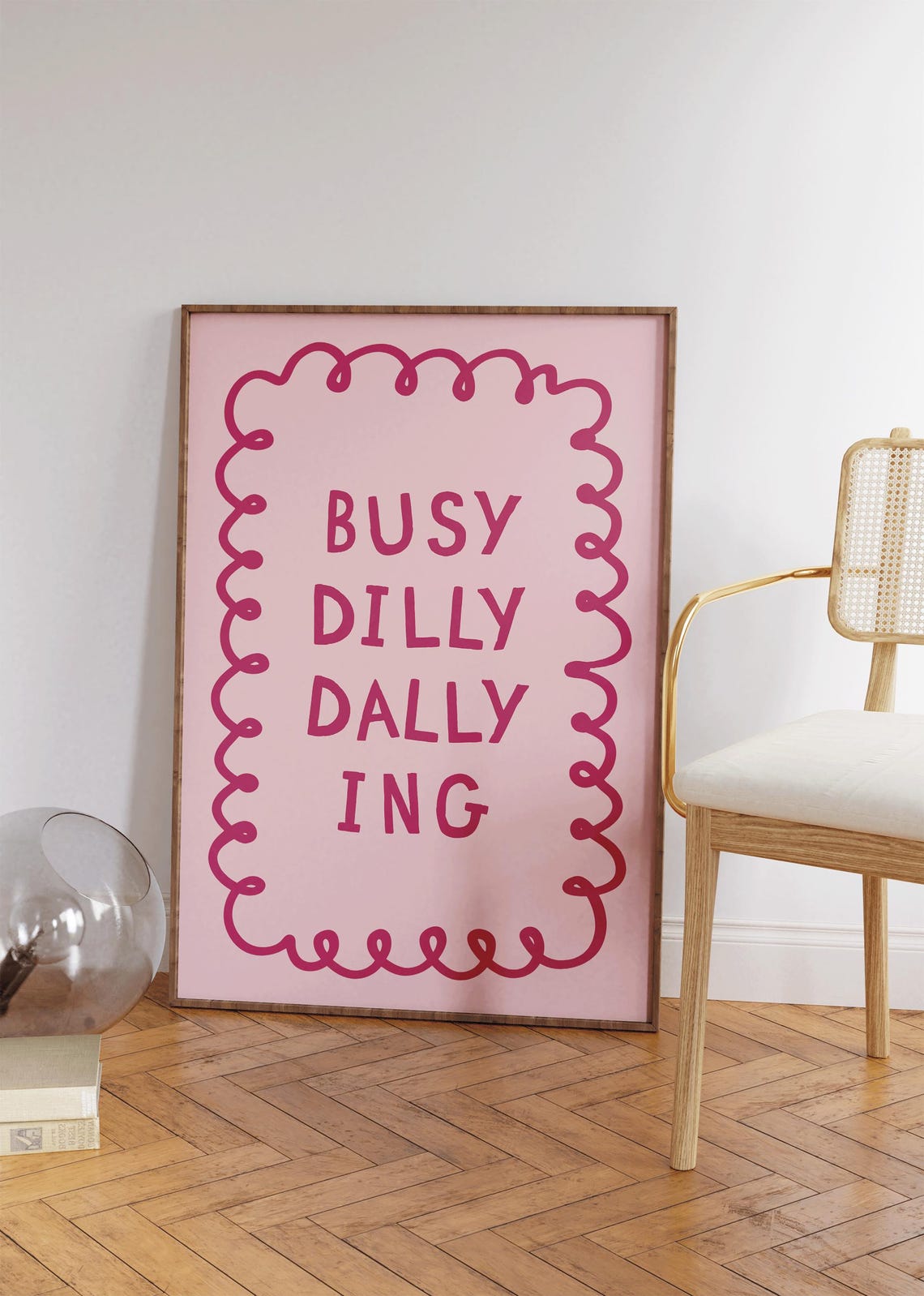 Busy Dilly Dallying Funny Retro Magenta Lettering Pink Squiggle Poster - Image 4