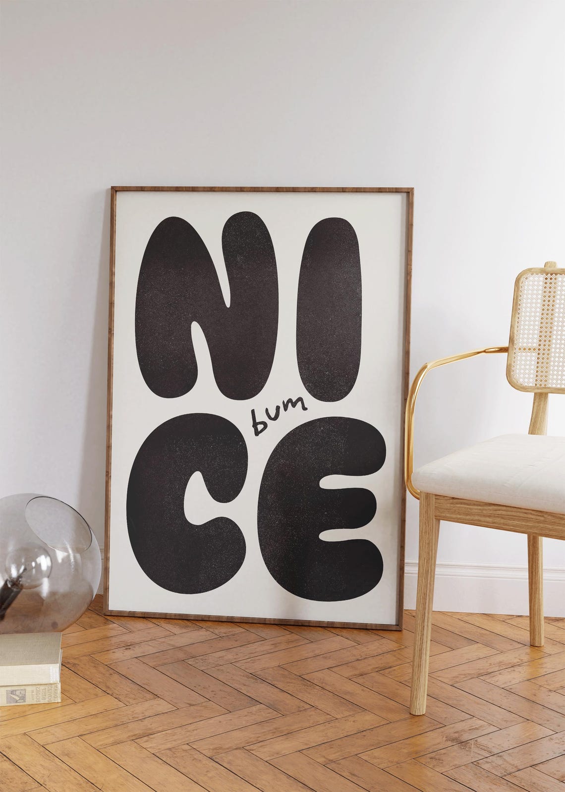 Nice Bum Cheeky Black Bubble Letter Minimalist Typography Poster