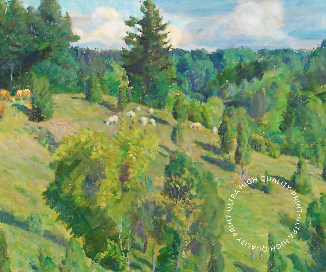 Eiebakke Landscape In Sun Green Hills Vintage Impressionist Art Poster - Image 5