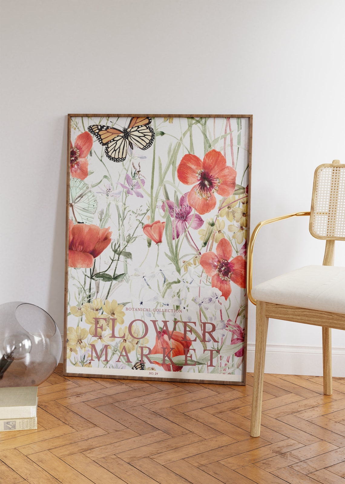 Flower Market No 24 Red Poppies Monarch Butterfly Botanical Wall Art