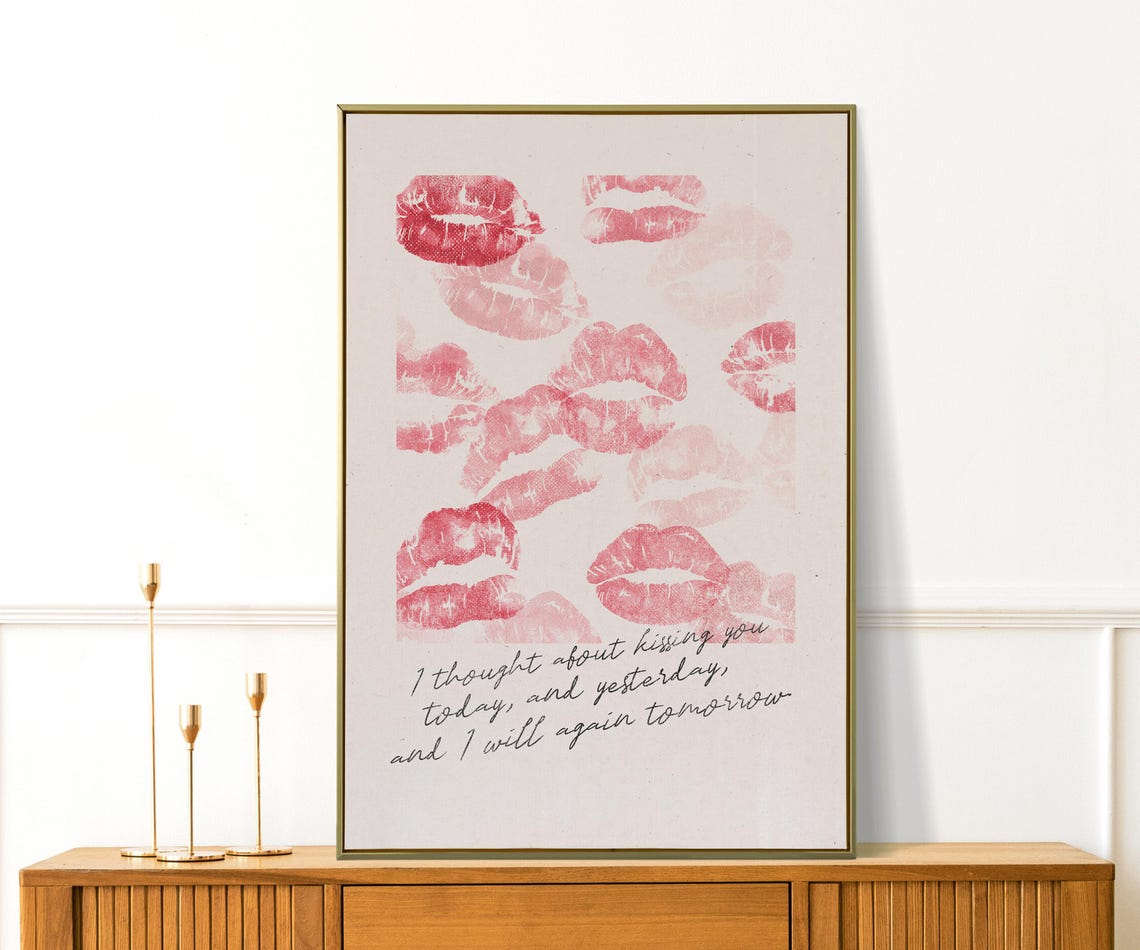 I Thought About Kissing You Soft Pink Kisses Romantic Love Note Print - Image 3