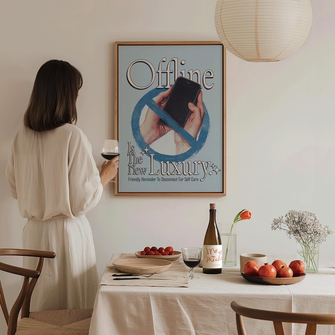 Offline Is The New Luxury Digital Detox Self Care Retro Blue Wall Print - Image 3