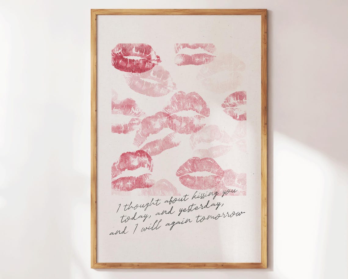 I Thought About Kissing You Soft Pink Kisses Romantic Love Note Print