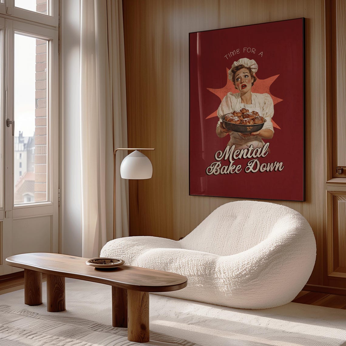 Time For A Mental Bake Down Retro Housewife Burgundy Kitchen Poster - Image 2