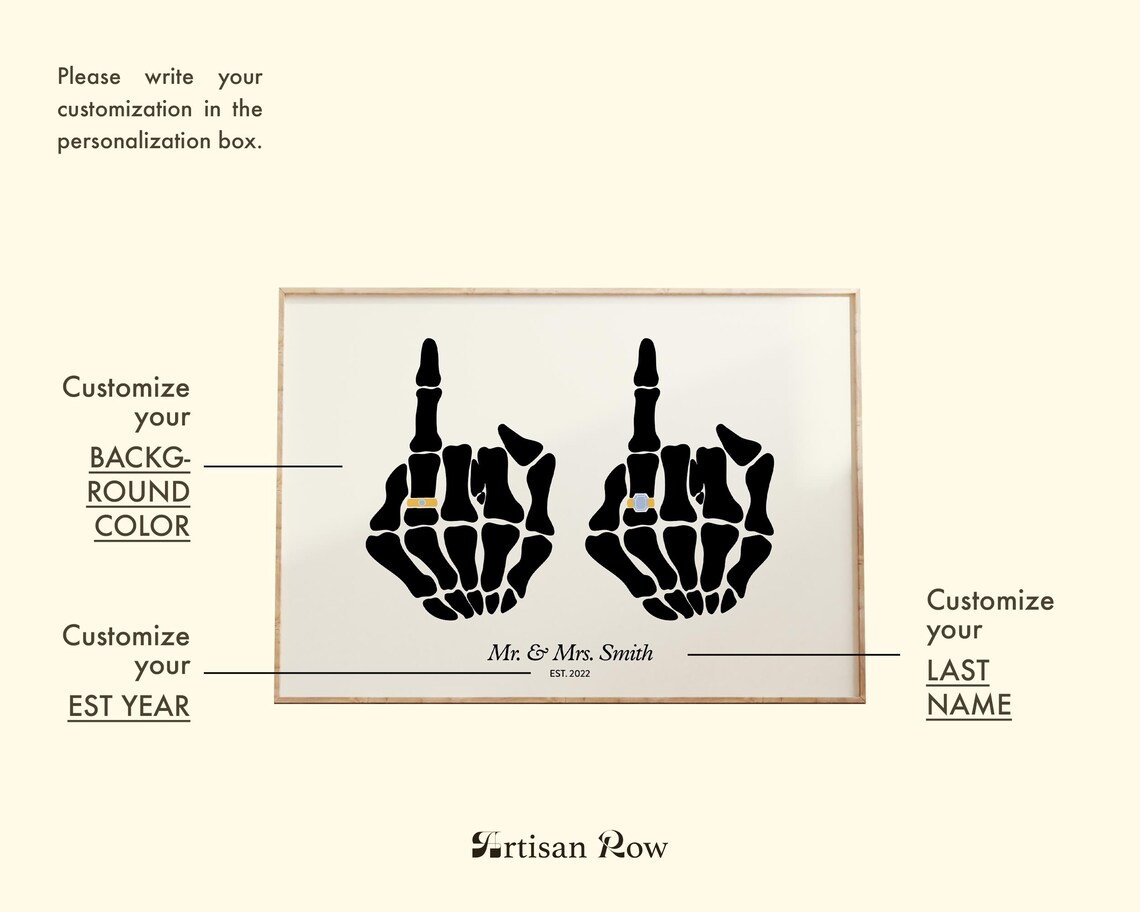 Mr And Mrs Skeleton Hands Funny Couple Anniversary Gothic Wedding Print - Image 5