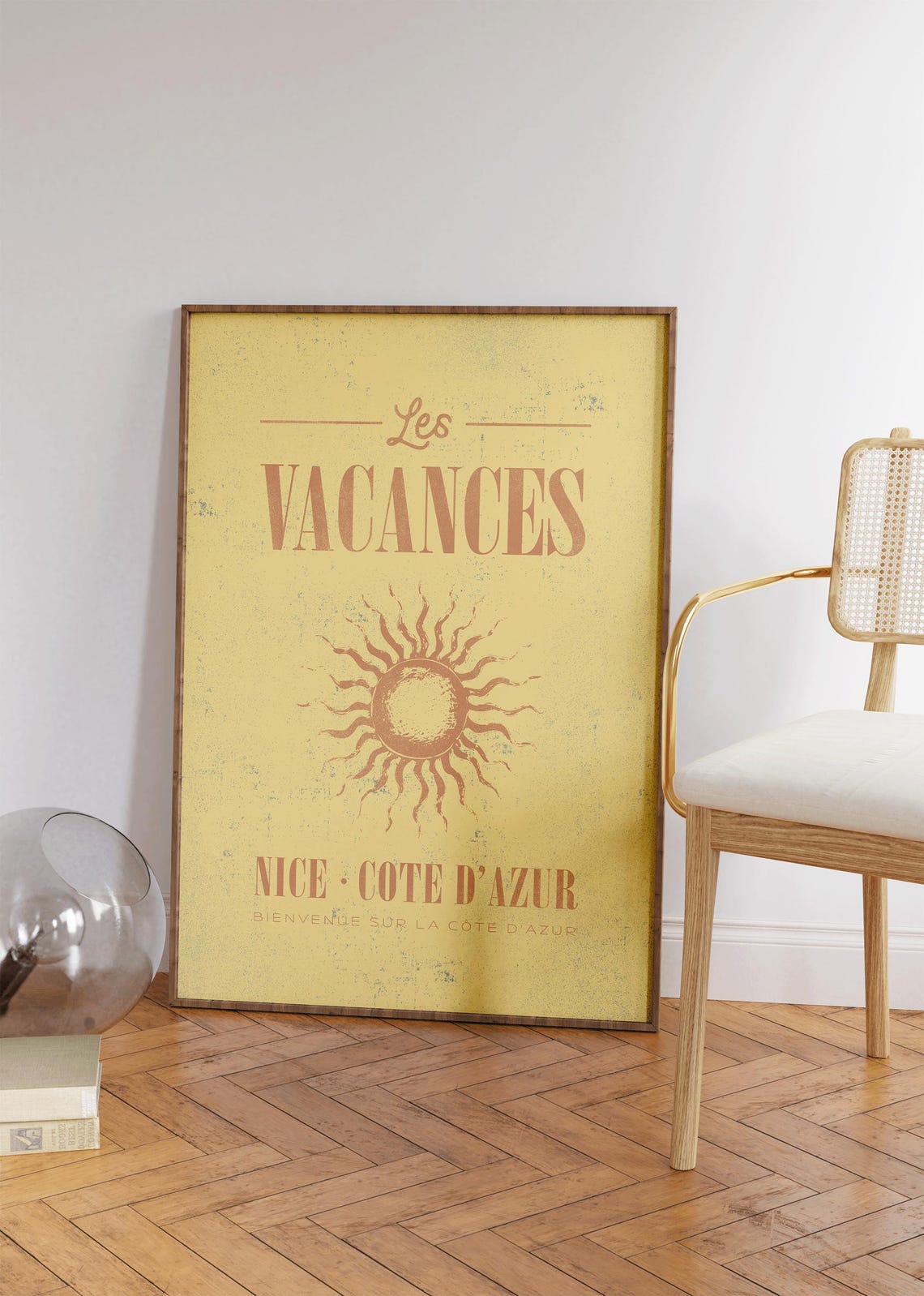 Les Vacances Nice Cote dAzur Yellow Vintage French Travel Poster - Image 4