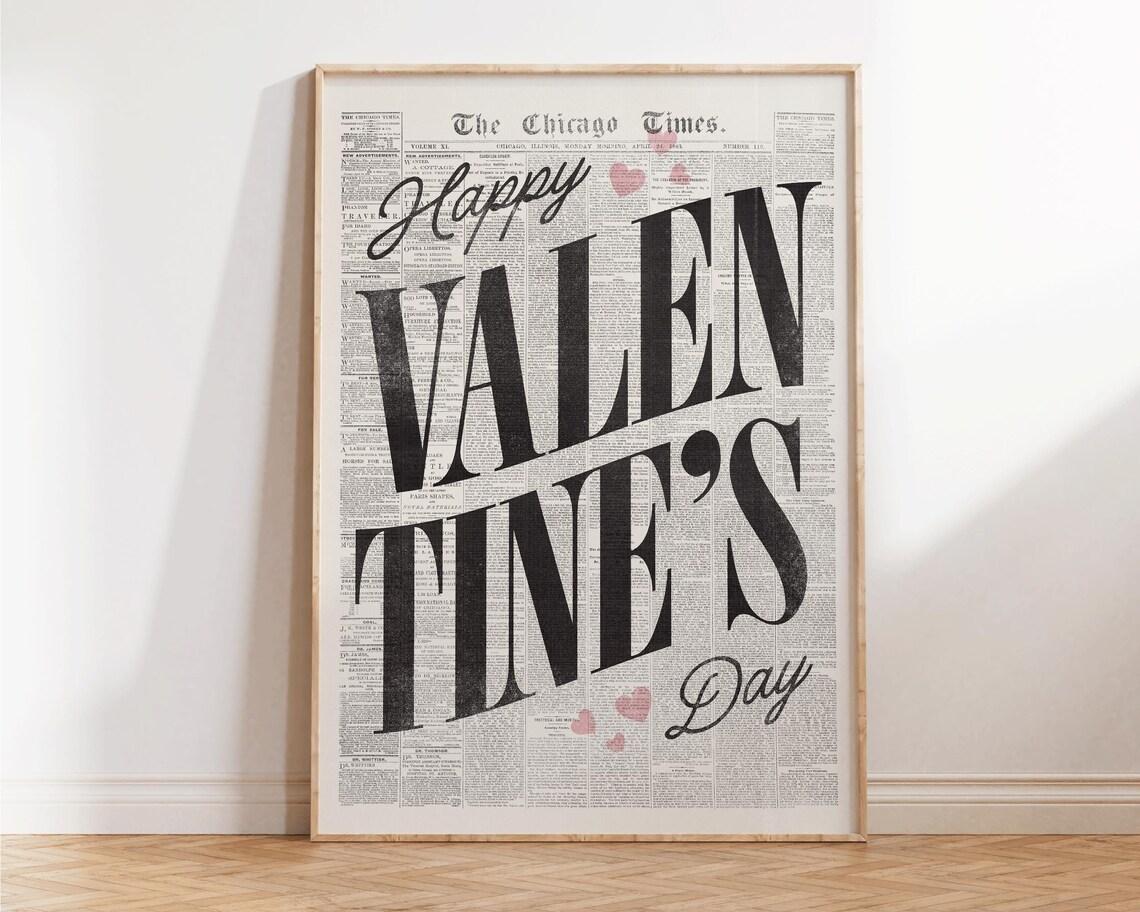 The Chicago Times Happy Valentines Day Vintage Newspaper Art Poster - Image 2