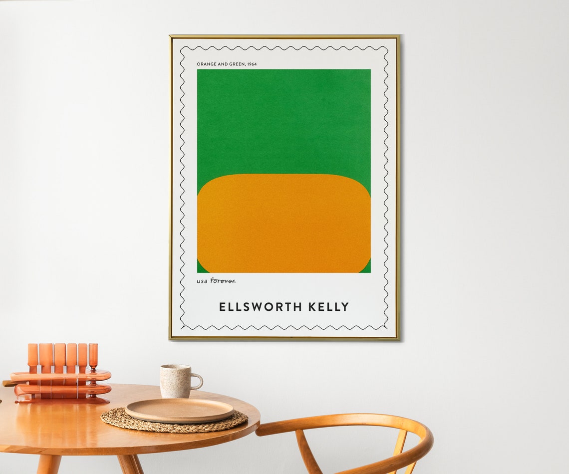 Ellsworth Kelly Orange Green 1964 Bold Color Block Stamp Art Poster - Image 2