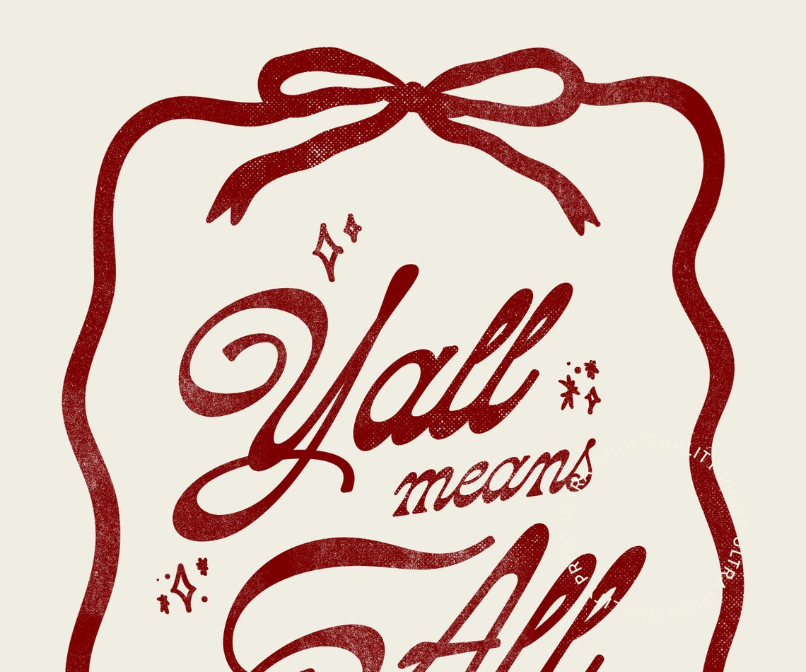 Y'all Means All Red Script Cream Coquette Ribbon Quote Wall Poster - Image 5