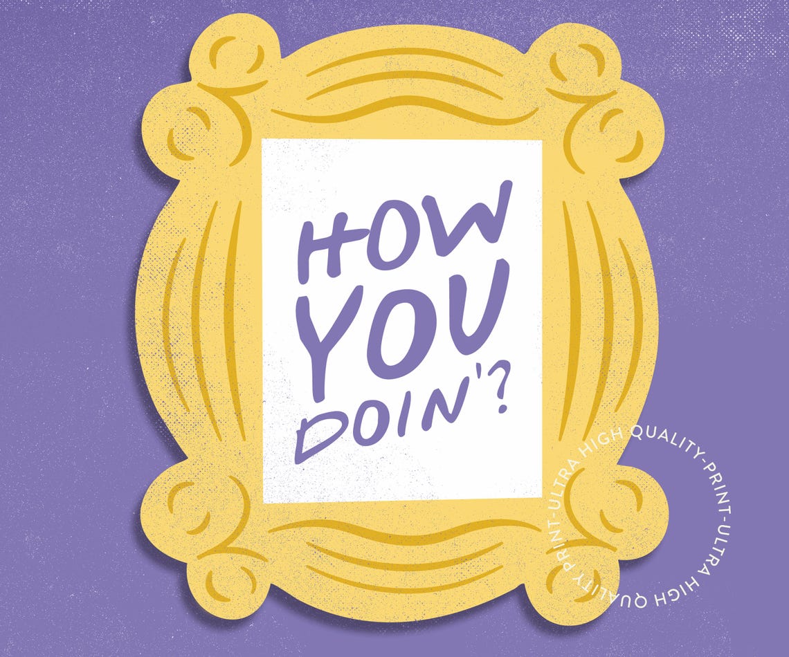 How You Doin Friends Yellow Peephole Frame Purple Quote Wall Print - Image 5