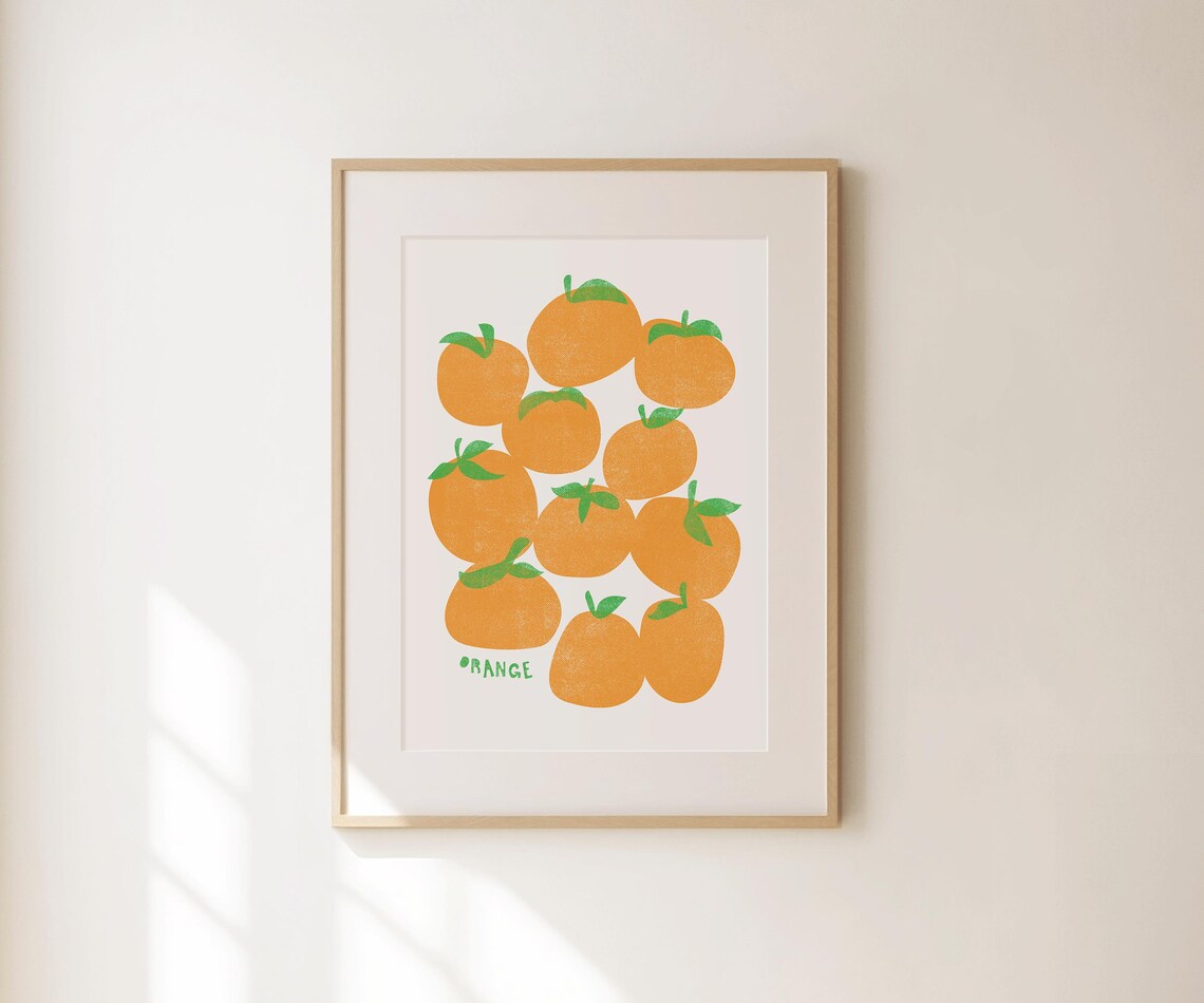 Orange Citrus Fruit Pattern Retro Illustration Aesthetic Kitchen Wall Art - Image 4