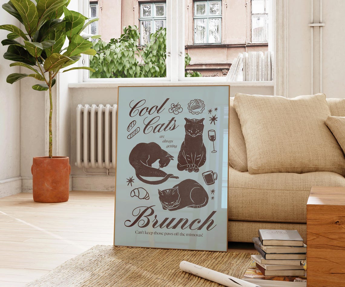 Cool Cats Brunch Chocolate Retro Cat Illustration Kitchen Wall Poster - Image 4