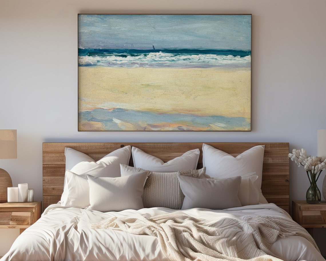 Pastel Ocean Waves Sandy Beach Abstract Coastal Landscape Art Poster - Image 5