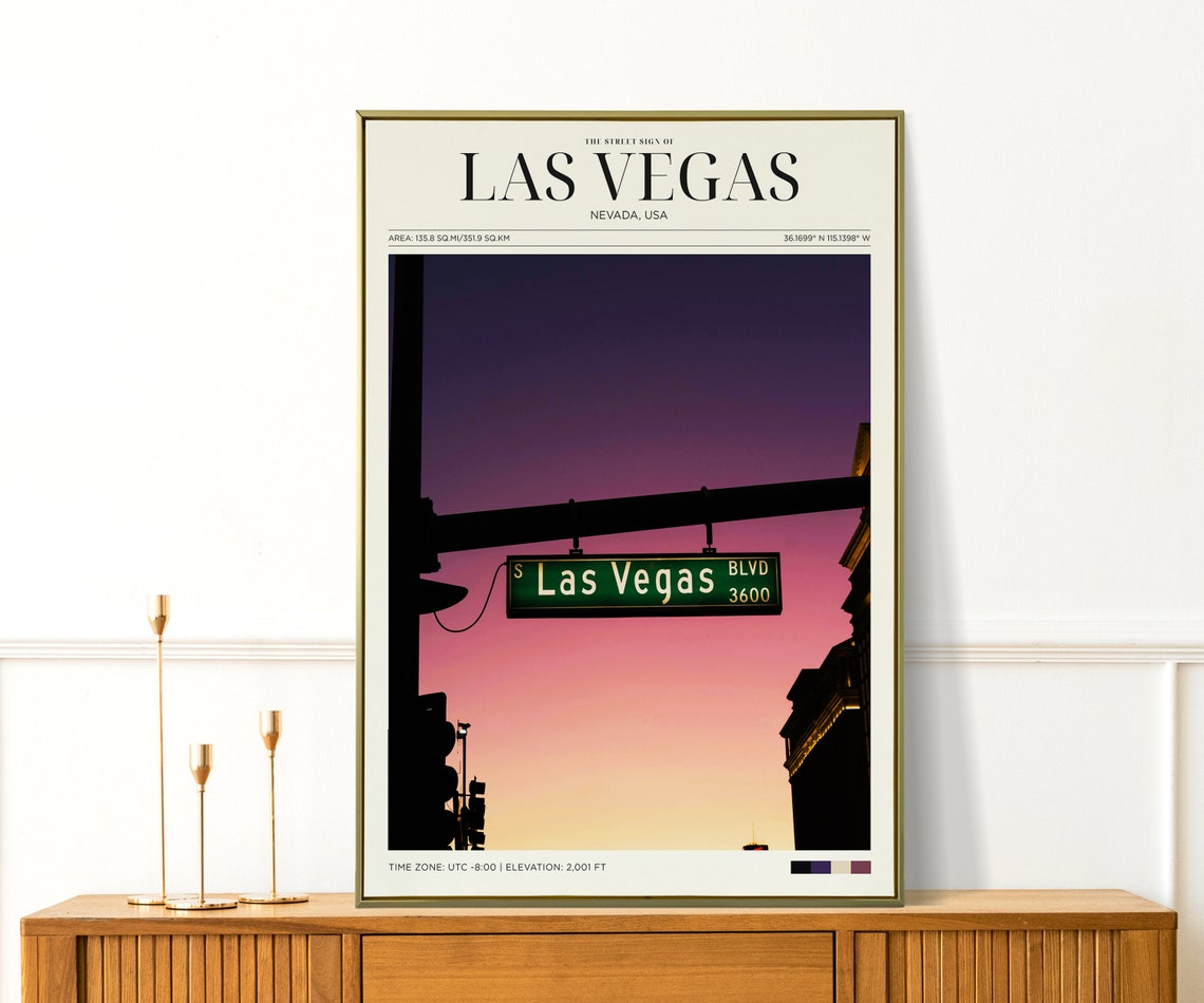 Travel Poster Las Vegas Strip Poster Las Vegas Sunset Print Las Vegas Wall Art For Living Room Large Modern Office Cities Wall Art