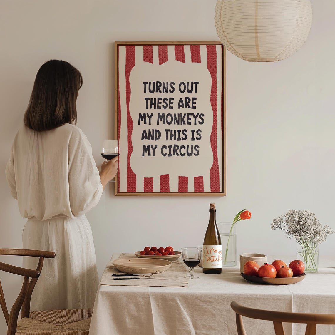 Turns Out These Are My Monkeys Circus Quote Red Striped Fun Poster - Image 3