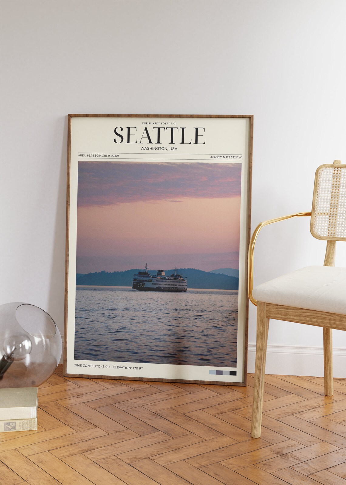 Seattle Sunset Ferry Voyage Washington Water Vintage Travel Poster Wall Art