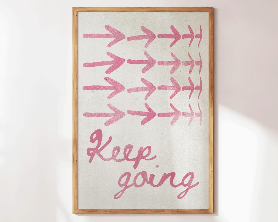 Keep Going Arrow Retro Typography Mid Century Pink Affirmation Poster - Image 2