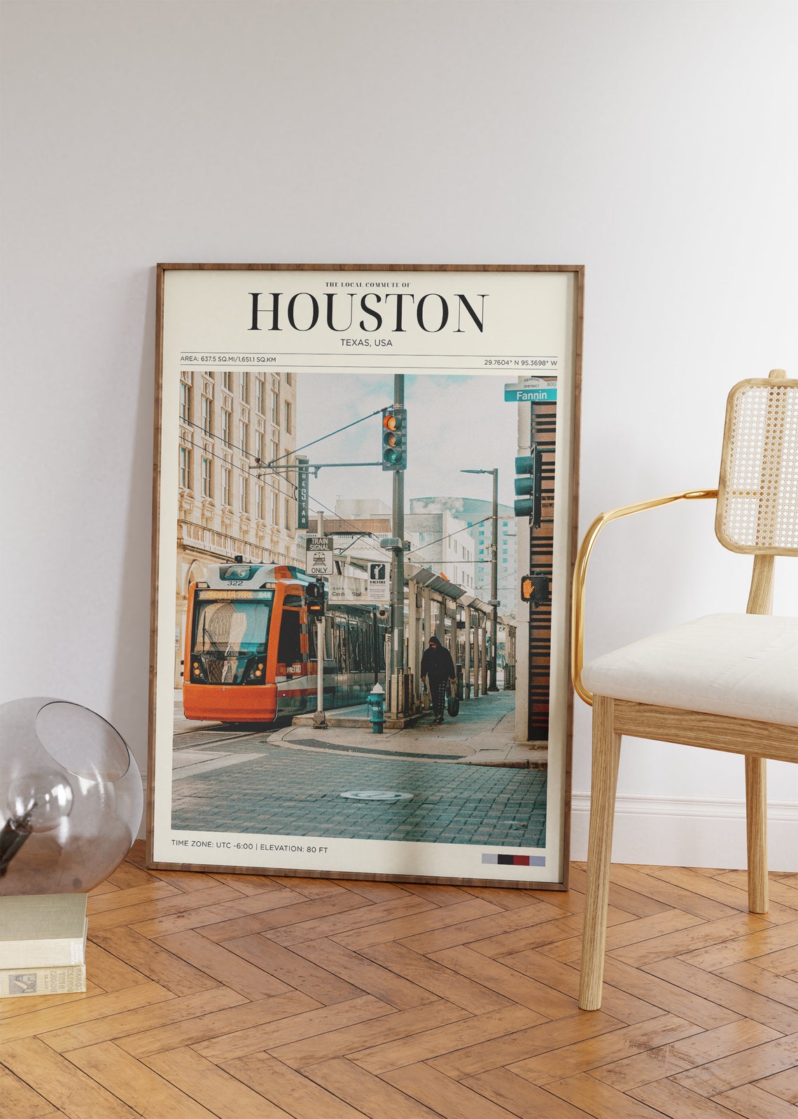 Houston Texas Metro Rail Tram on Fannin Downtown Street Travel Poster
