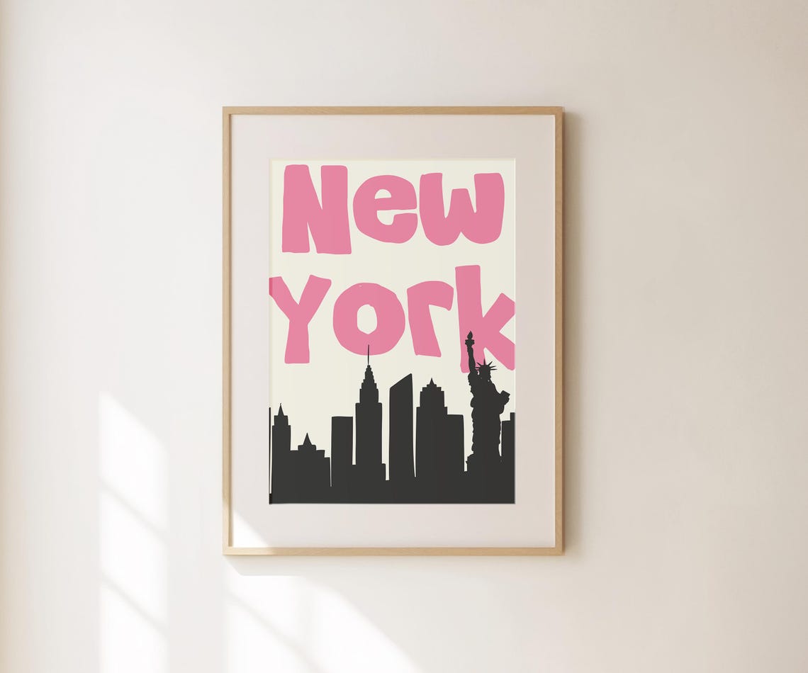 New York City Pink Retro Skyline Statue Of Liberty Travel Poster - Image 3