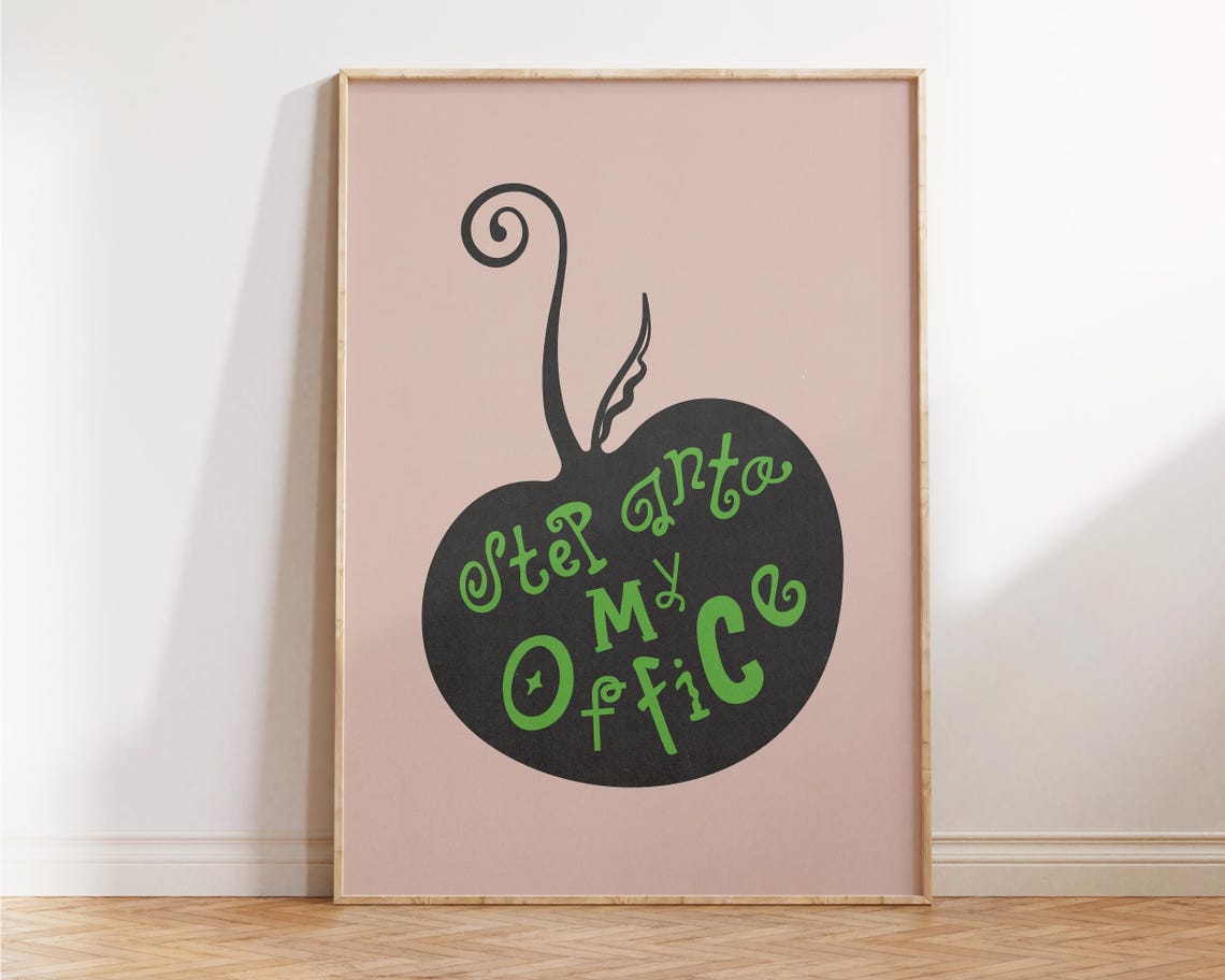 Step Into My Office Green Gray Apple Funky Home Office Wall Art - Image 4