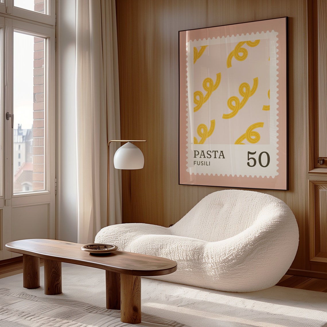 Pasta Fusili Stamp Style Retro Pink Kitchen Food Illustration Wall Art - Image 3