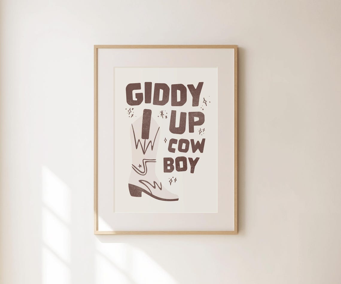 Giddy Up Cowboy Brown Boot Western Retro Typography Quote Poster - Image 4