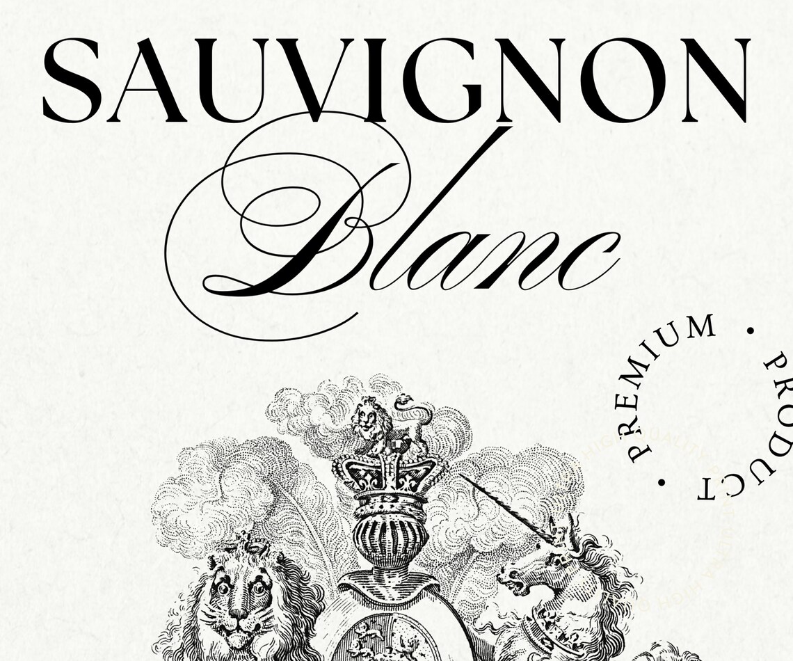 Sauvignon Blanc Wine Label Vintage Black White Kitchen Bar Wall Art Poster - Image 5