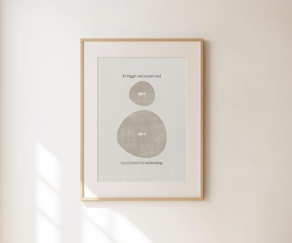 Its Bigger And Scarier Minimalist Fish Circle Art Print Neutral Wall Decor
