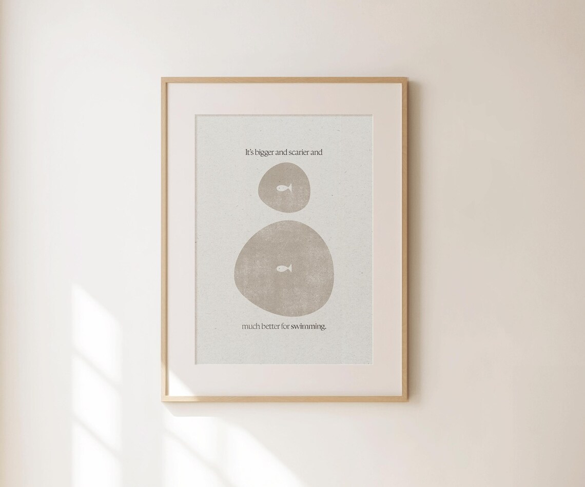 Its Bigger And Scarier Minimalist Fish Circle Art Print Neutral Wall Decor