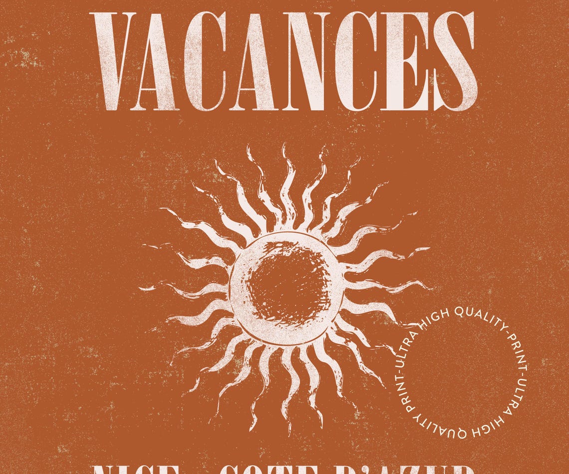 Les Vacances Nice Cote dAzur Rust Vintage French Travel Poster - Image 5