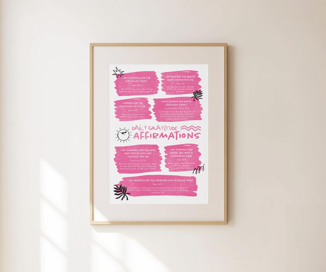 Daily Gratitude Affirmations Pink Christian Scripture Quote Poster - Image 4