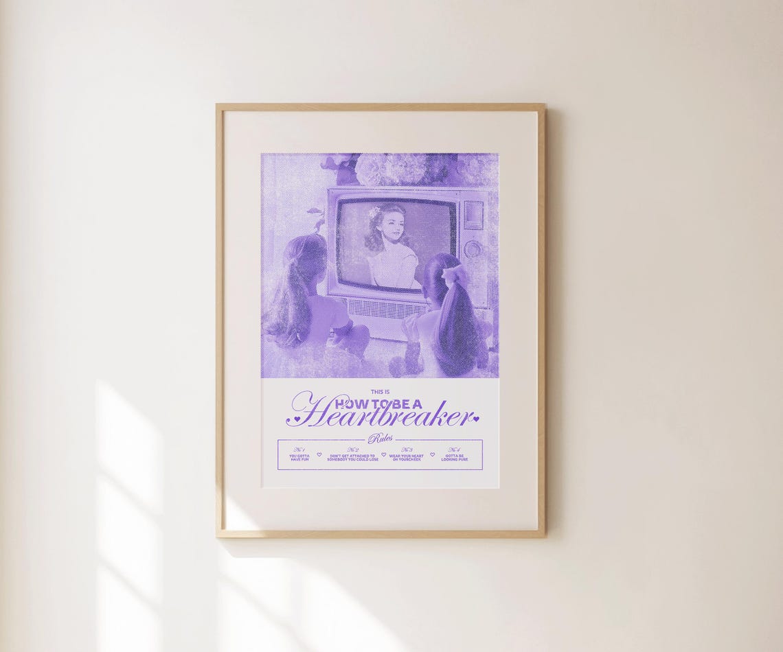 How To Be A Heartbreaker Purple Retro TV Rules Girly Art Poster - Image 2